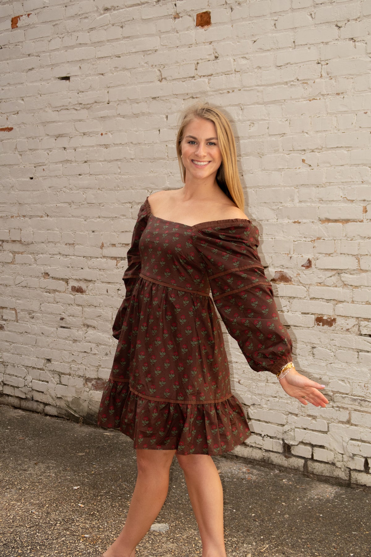 Brown Floral Baby Doll Dress