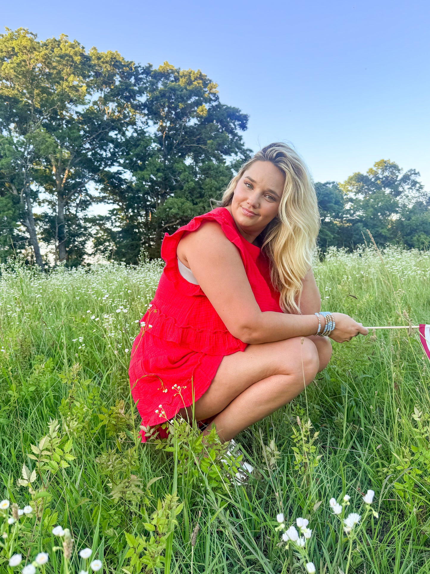 Red Linen Shorts Set
