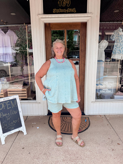 Light Wash Denim Shorts Set