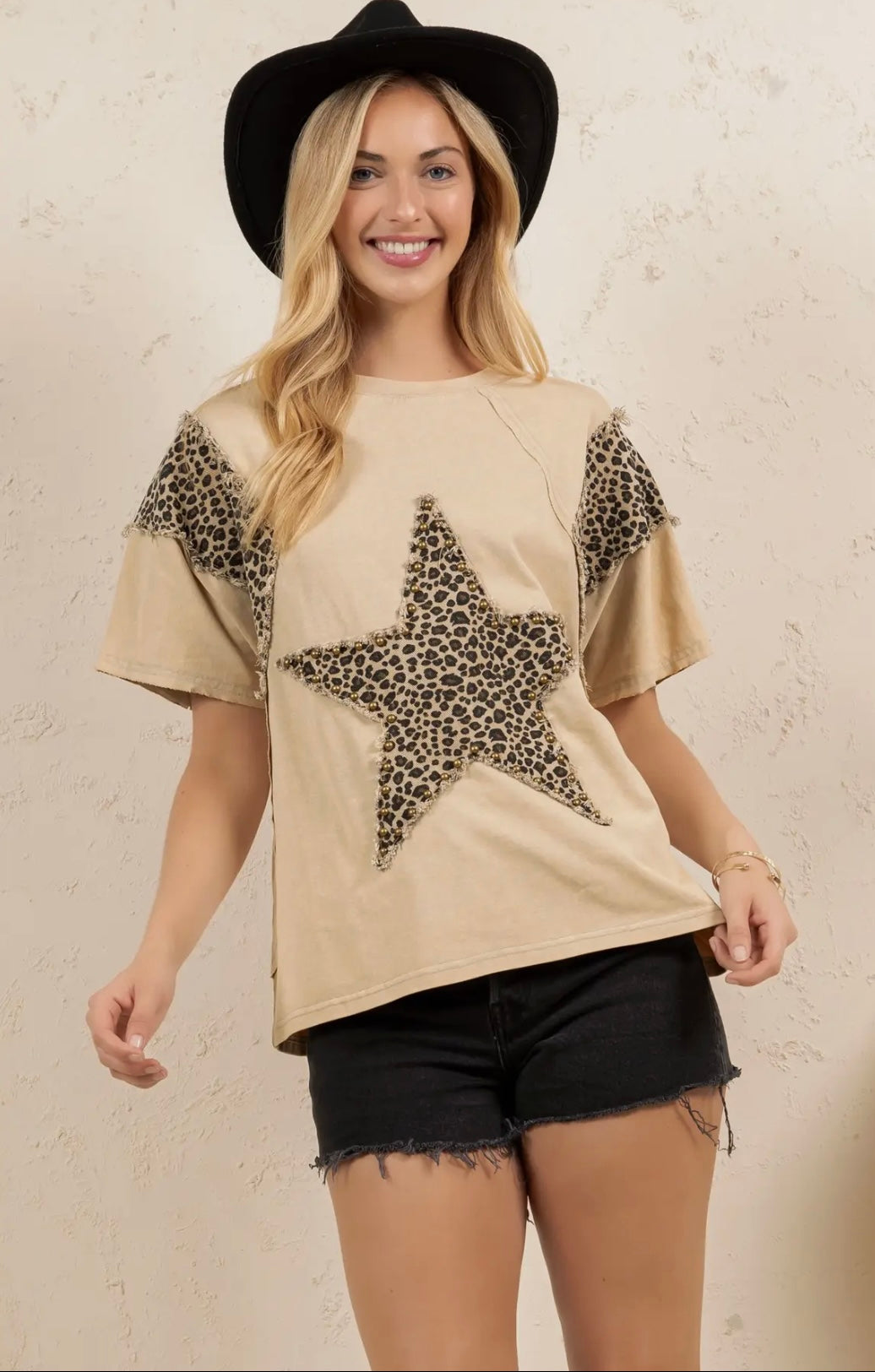 Patchwork Vintage Star Cheetah Print Tee