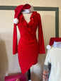 Sparkly Red Long Sleeve Mini Dress with Ruffle Neckline