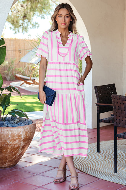 Striped Pink & White Flowy Dress