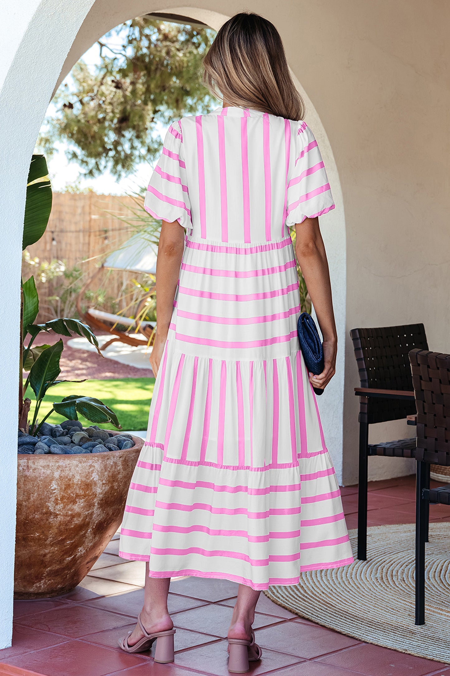 Striped Pink & White Flowy Dress