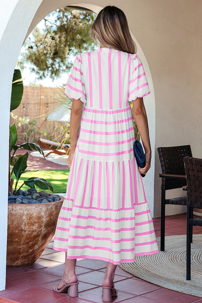 Striped Pink & White Flowy Dress