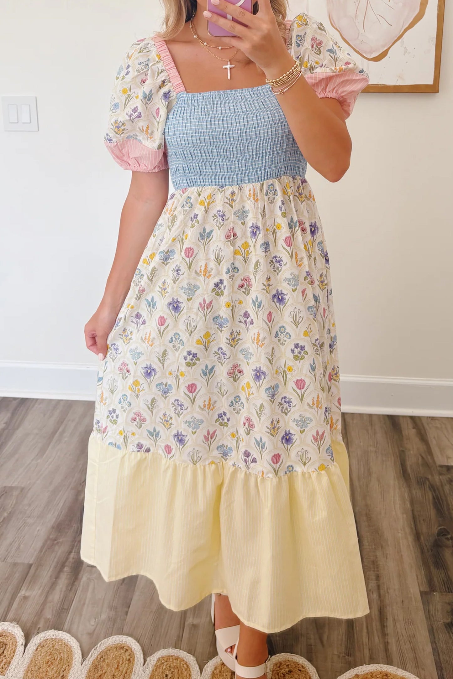 Floral Square Neck Pastel Long Dress