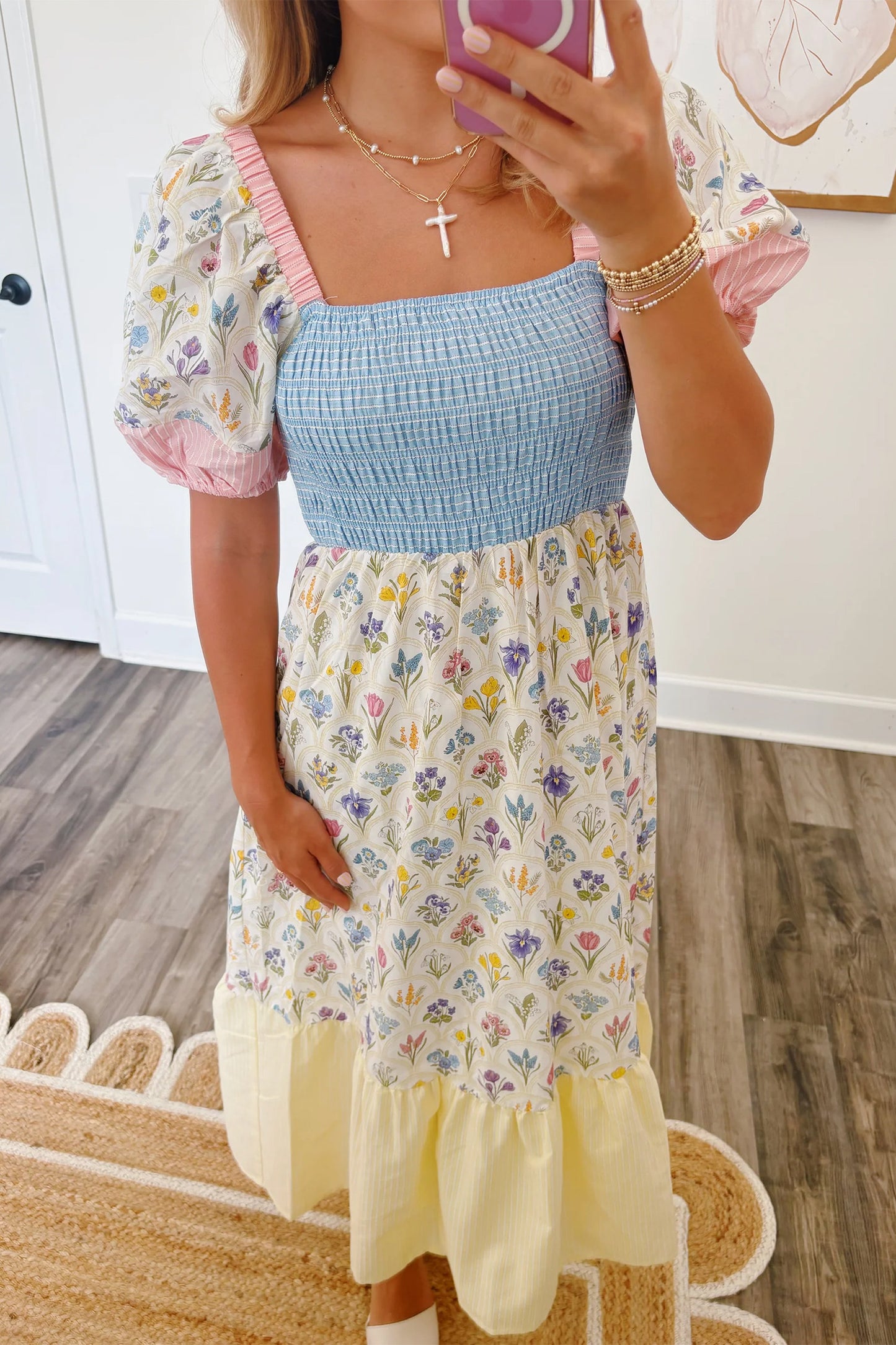 Floral Square Neck Pastel Long Dress