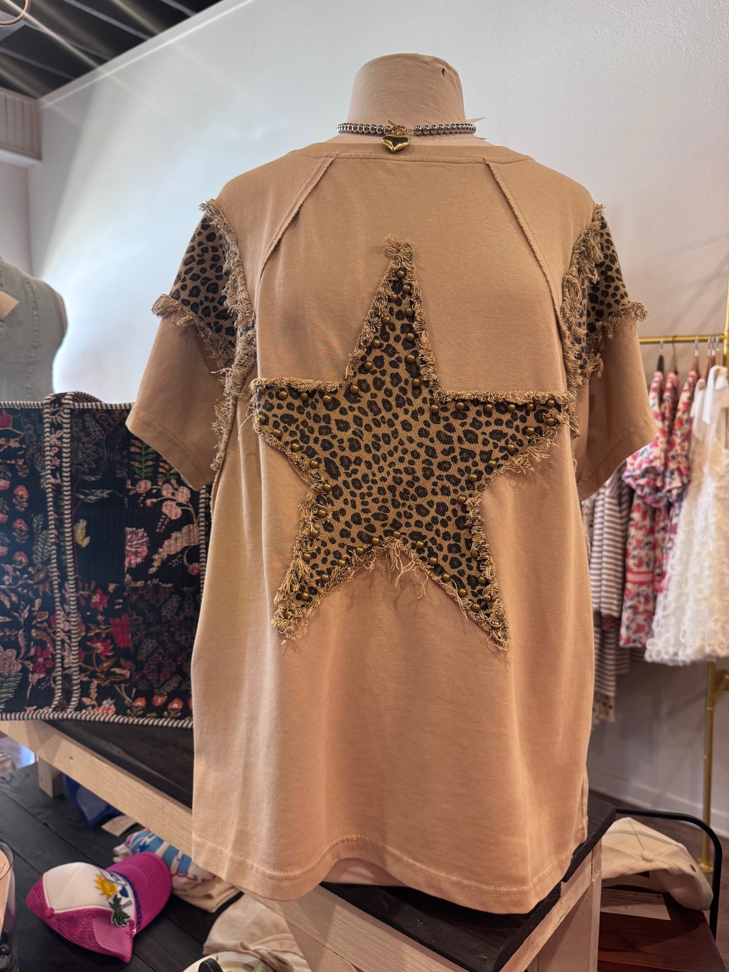Patchwork Vintage Star Cheetah Print Tee