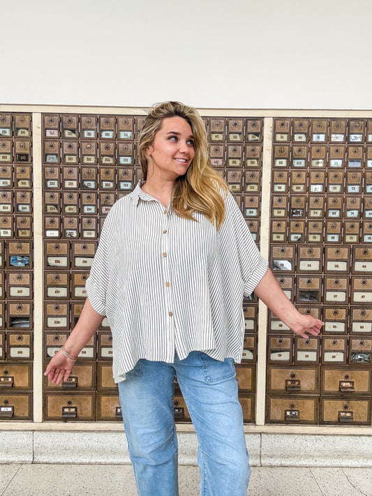 Taupe Striped Button Down Relaxed Fit