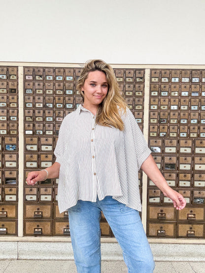 Taupe Striped Button Down Relaxed Fit