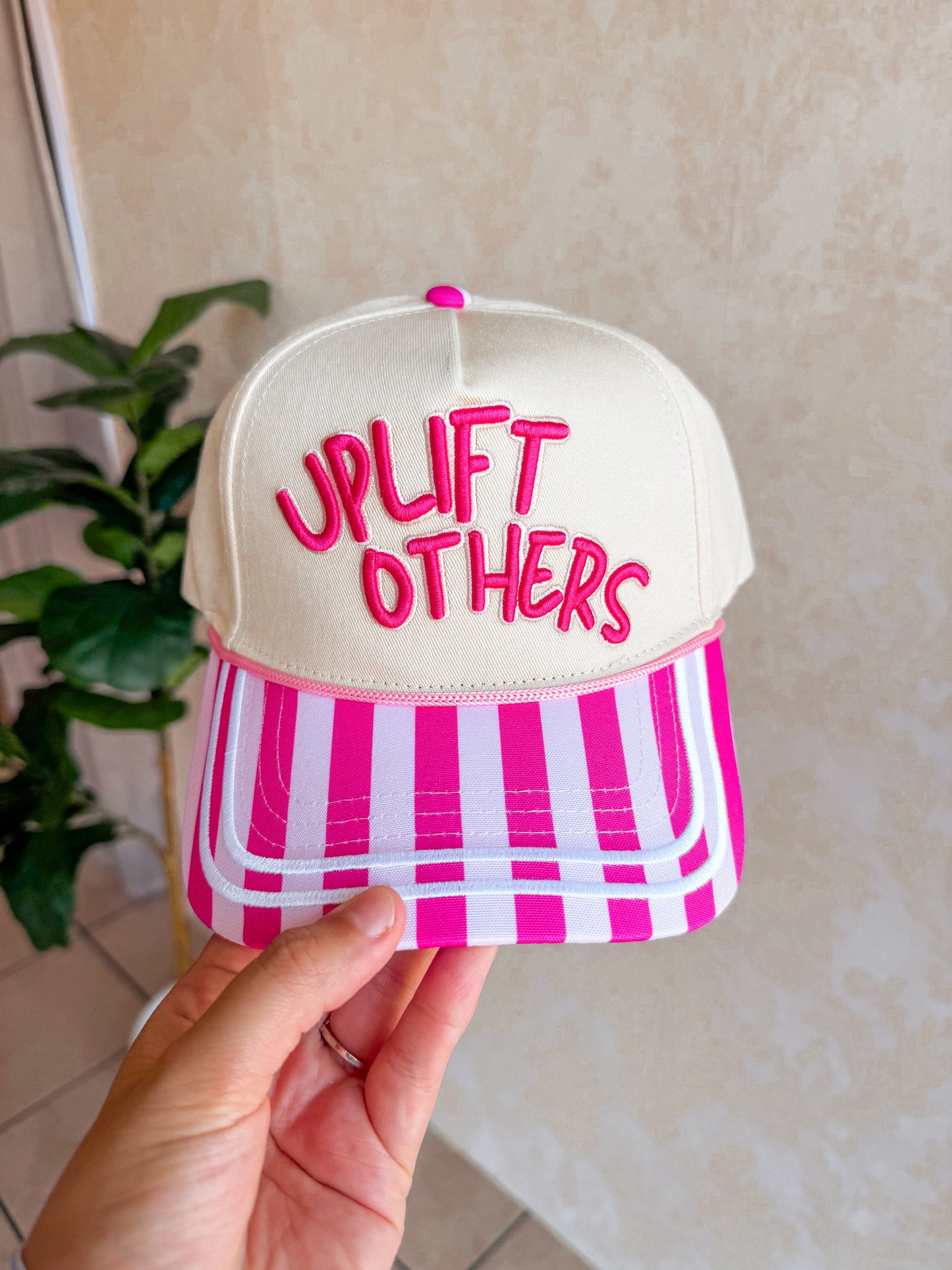 "Uplift Others" on Tan Cap with Patch Work