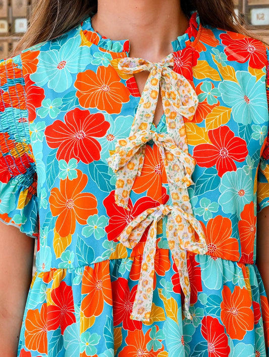 Short Sleeve Fall Transition Dress With Bows