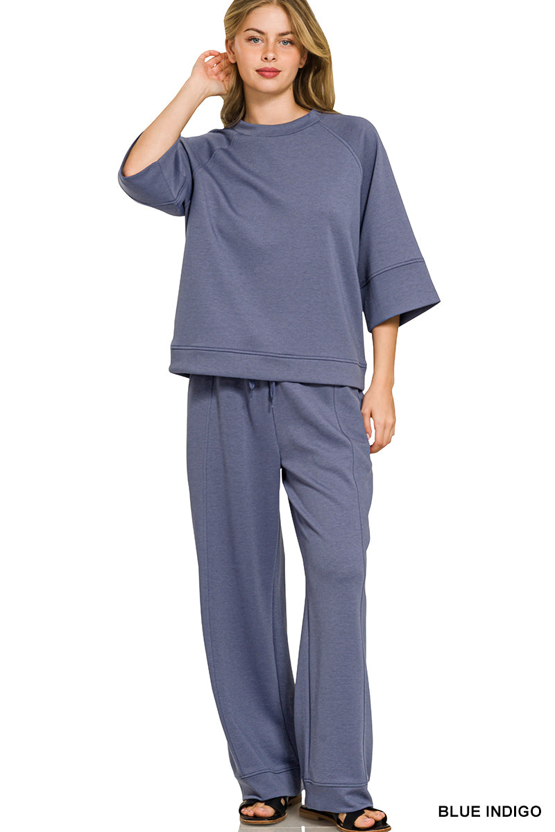 Dusty Blue Suba Short Sleeve Pants Set Regular & Plus