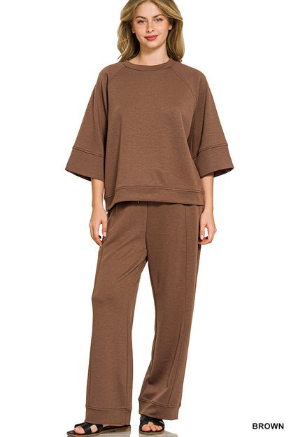 Brown Suba Short Sleeve Pants Set Regular & Plus