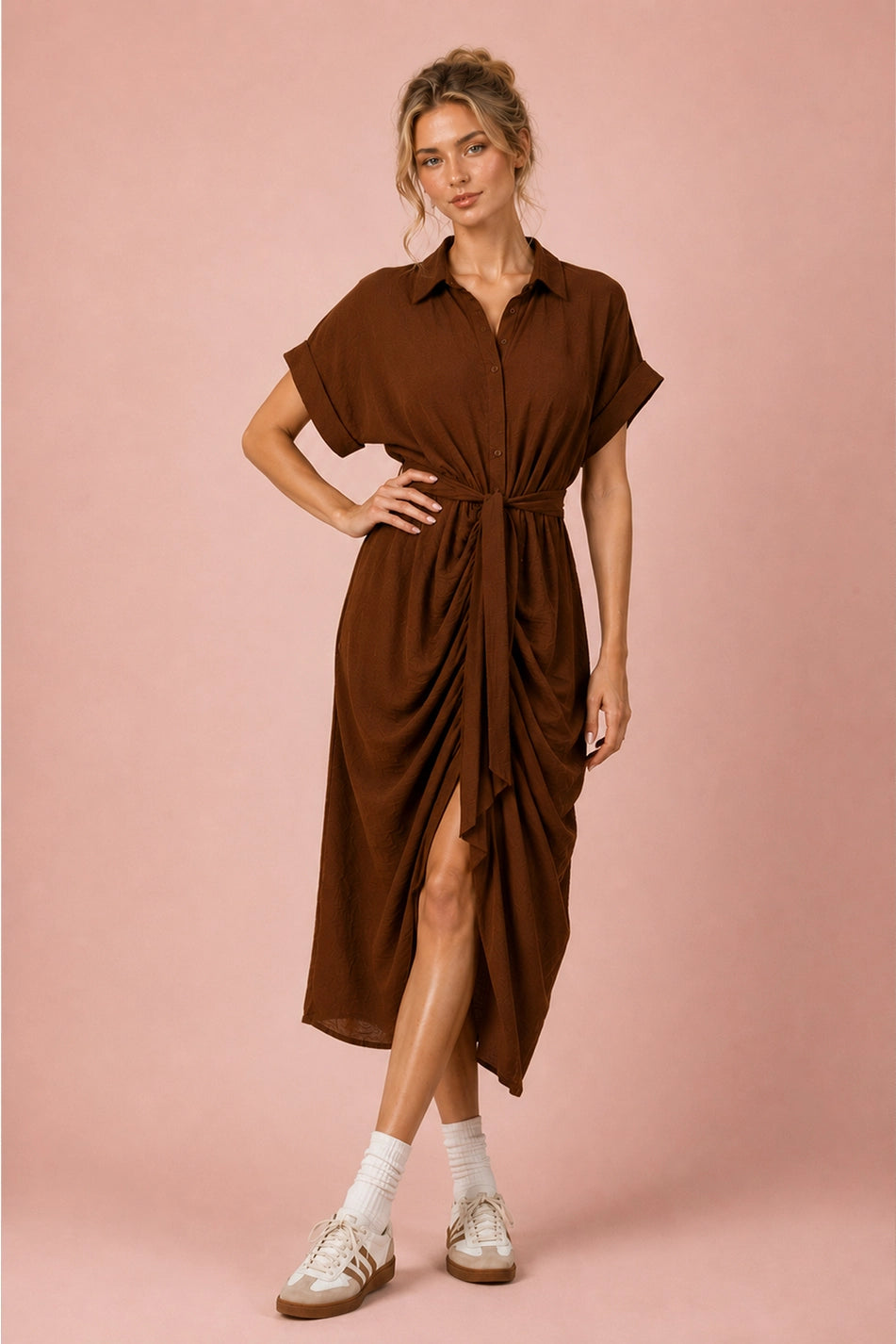 Brown Tie Front Dress