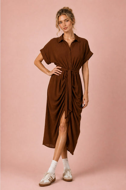 Brown Tie Front Dress