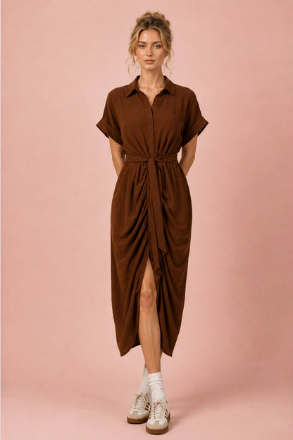 Brown Tie Front Dress
