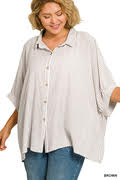 Taupe Striped Button Down Relaxed Fit