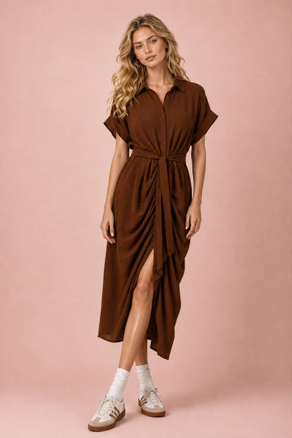 Brown Tie Front Dress